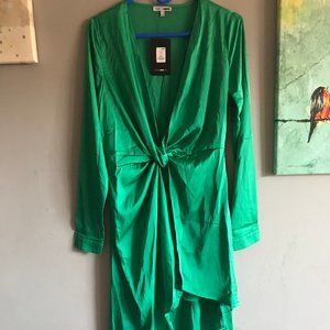 Midi Green Dress deep V and high slit